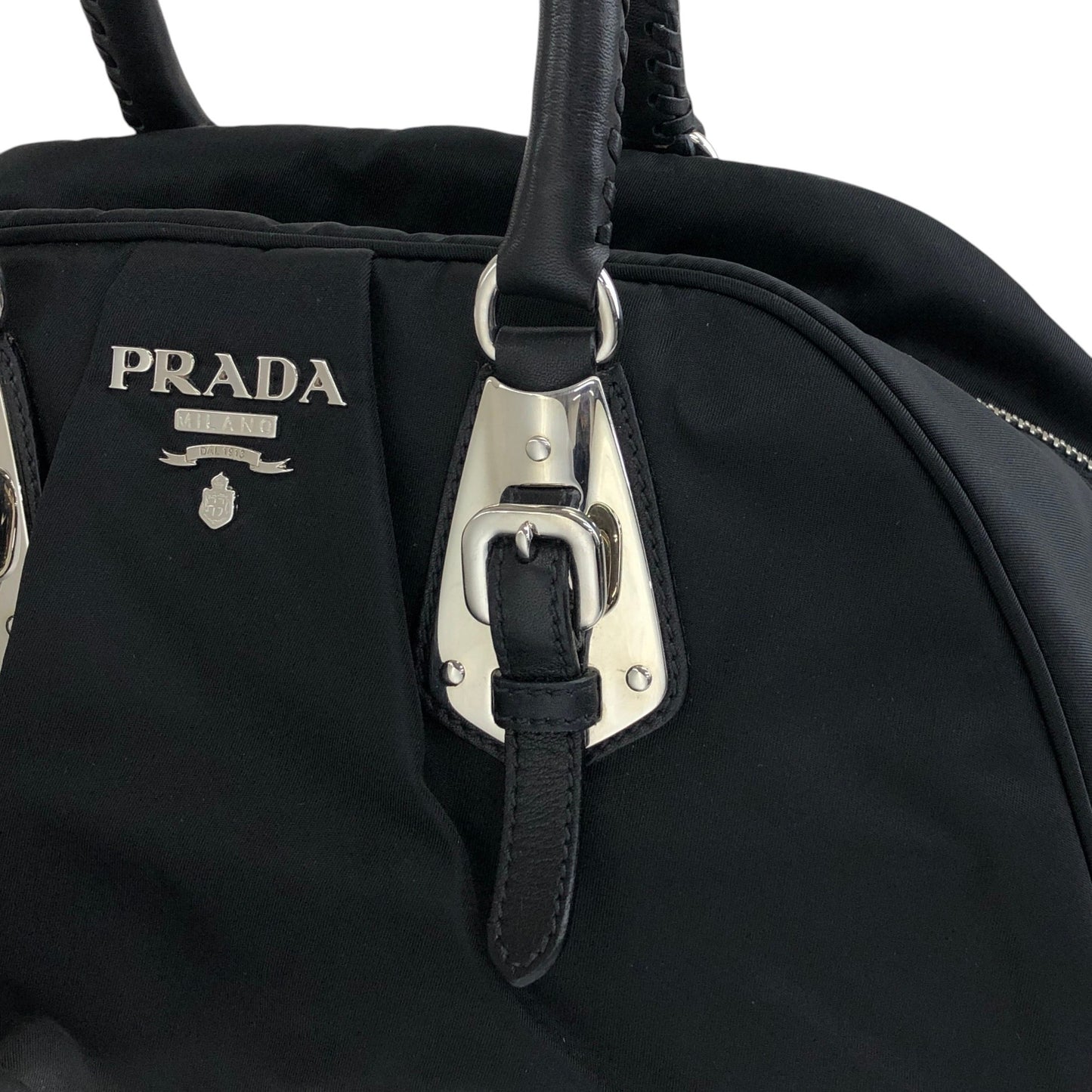 PRADA Logo Boston bag Handbag Black Vintage jipcs2