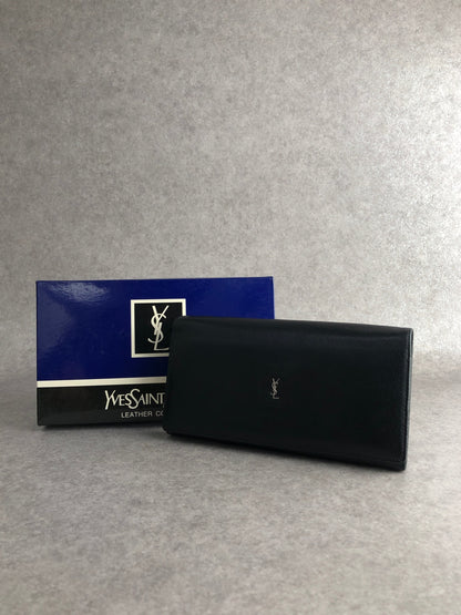 Yves Saint Laurent YSL Logo Long Wallet Black Vintage eh7xmb