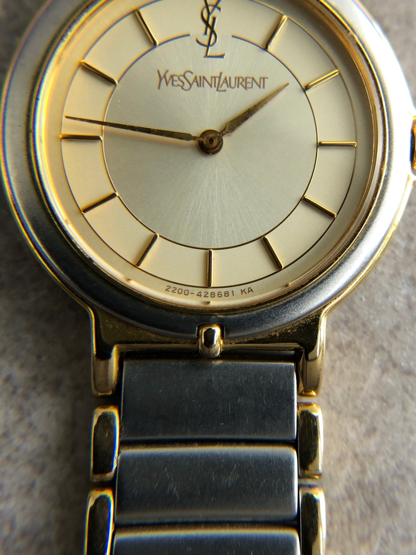 Yves Saint Laurent YSL Logo Watch Silver Vintage vv6asz