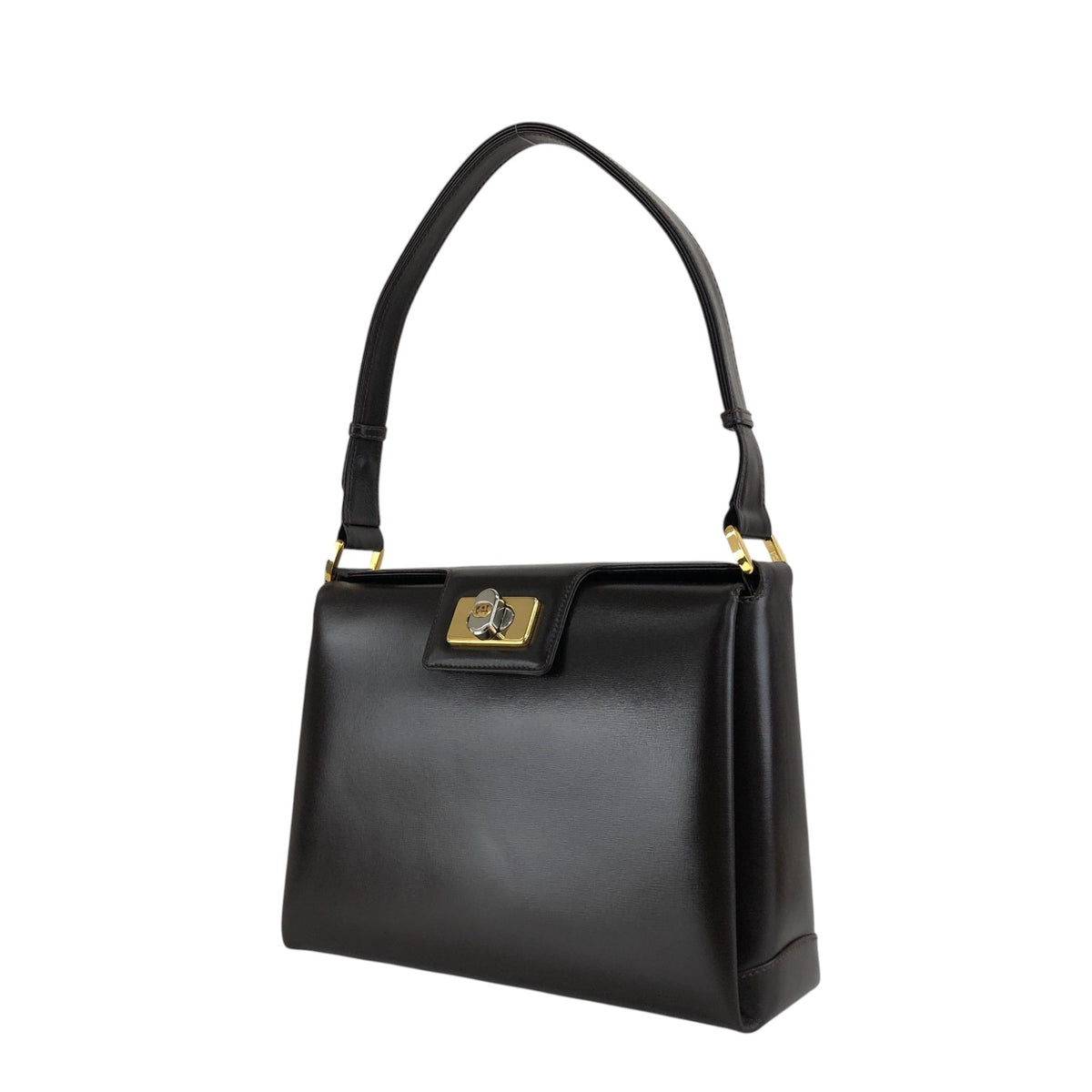 GUCCI Turn Lock Handbag Brown Vintage ud4z3y