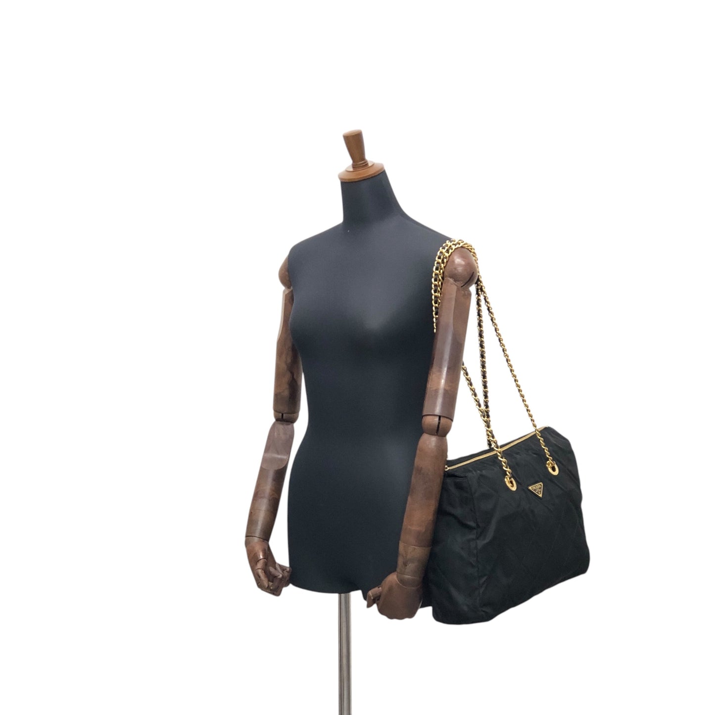 PRADA Triangle Logo Chain Shoulder bag Black Vintage dp2pec