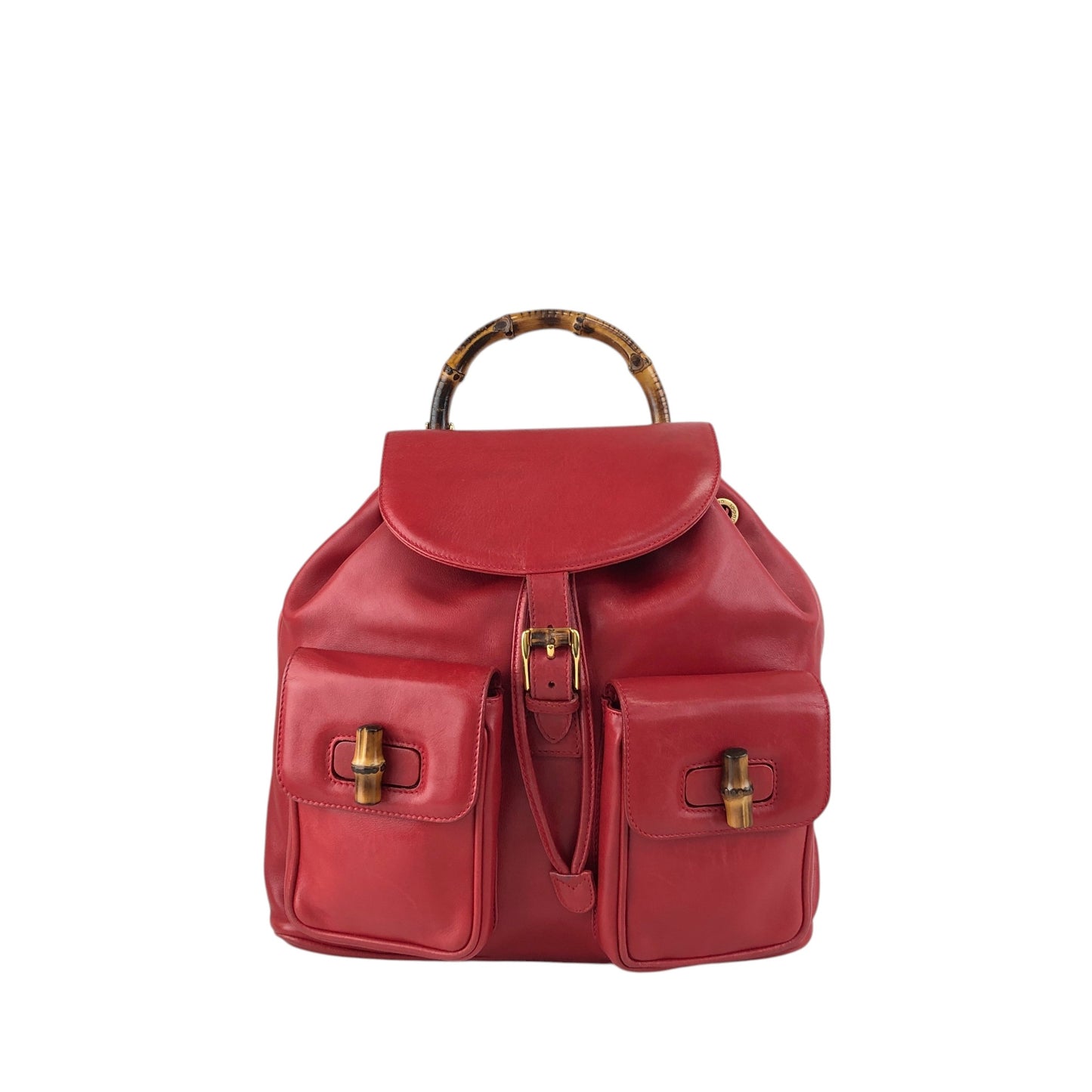 GUCCI Bamboo Double Pocket Backpack Red Vintage 3pzj72