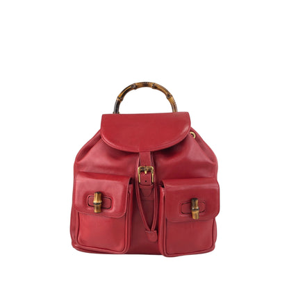 GUCCI Bamboo Double Pocket Backpack Red Vintage 3pzj72