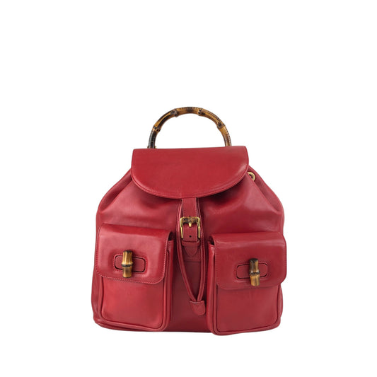 GUCCI Bamboo Double Pocket Backpack Red Vintage 3pzj72
