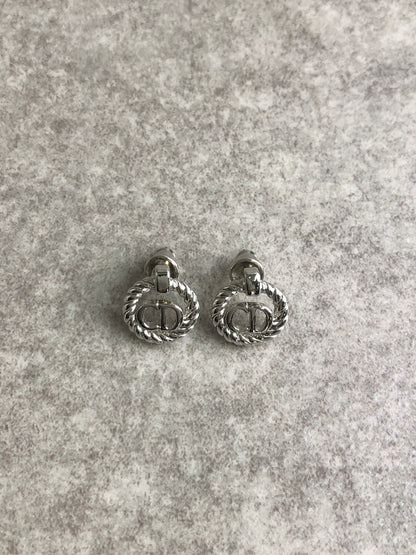 Christian Dior CD Logo Earrings Silver Vintage ya3rkd