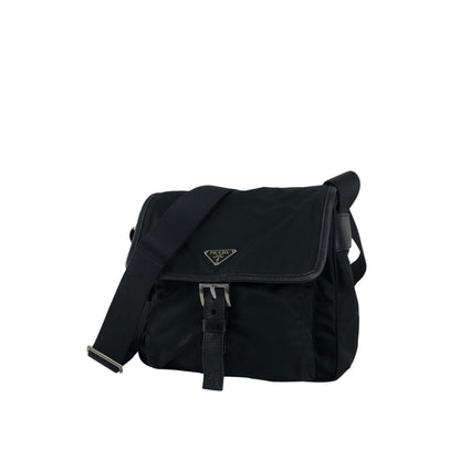 PRADA Tessuto Triangle Logo Front Buckle Shoulder bag Black Vintage kyt5ds