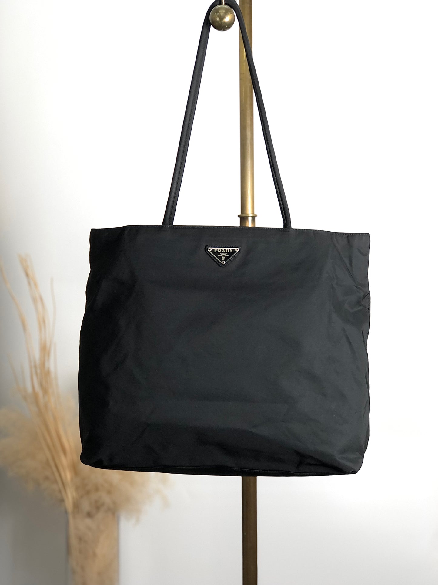PRADA Triangle Logo Totebag Black Vintage hidgup