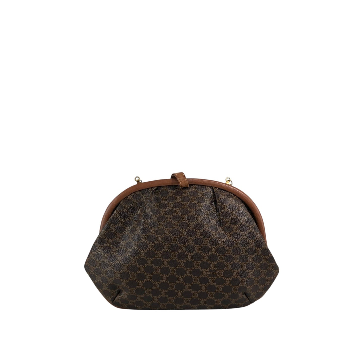 CELINE Macadam Metal Closure Chain Shoulder bag Brown Vintage tfpb4s