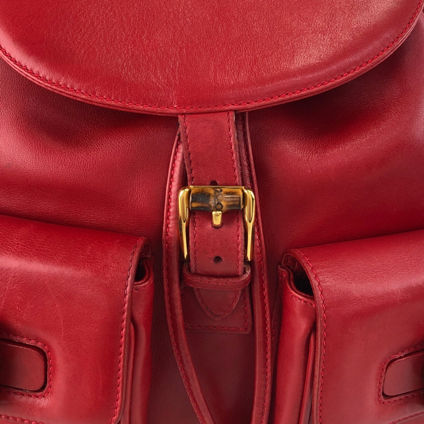 GUCCI Bamboo Double Pocket Backpack Red Vintage 3pzj72
