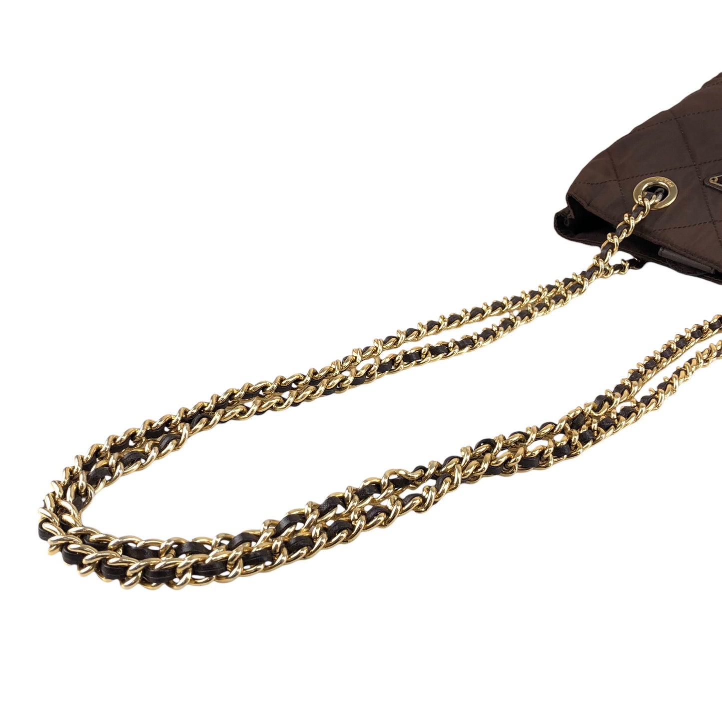 PRADA Triangle Logo Chain Shoulder bag Brown Vintage da3gbv