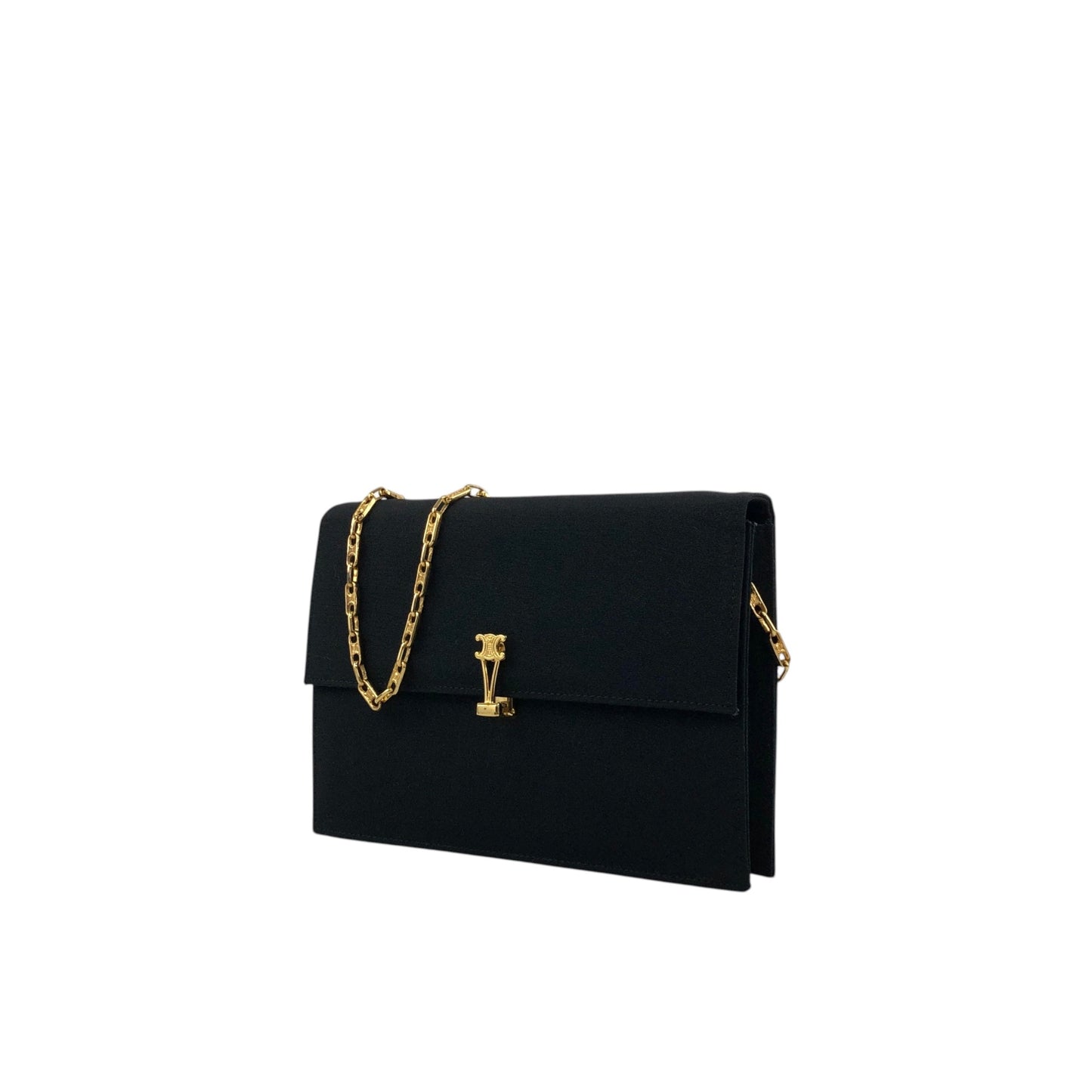 CELINE Triomphe Chain Shoulder bag Black Vintage 7i7ugg