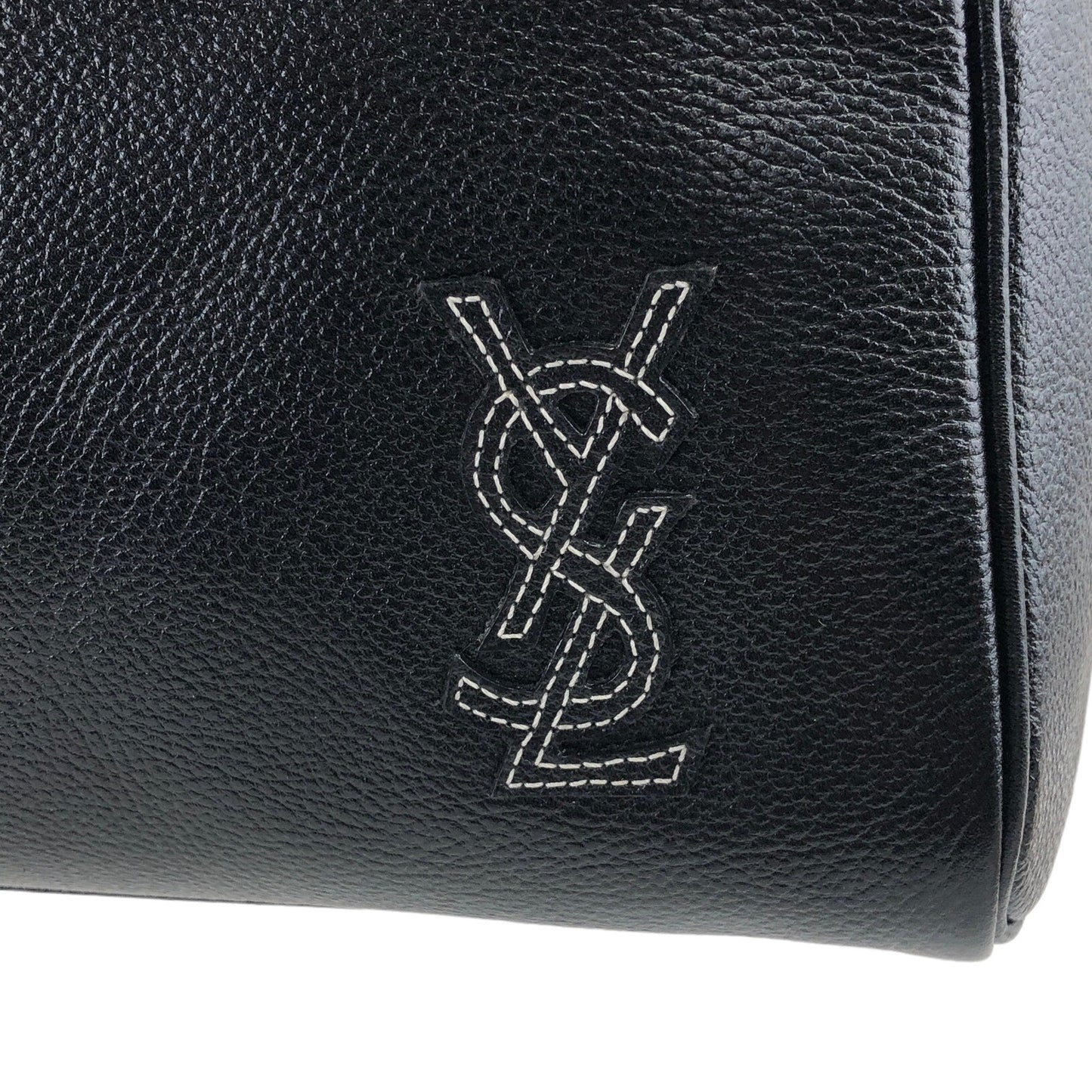 Yves Saint Laurent YSL Logo Stitch Handbag Boston bag Black Vintage bkgyti