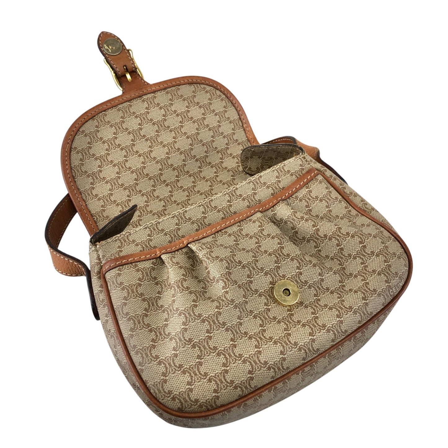 CELINE Macadam Triomphe Front Buckle Shoulder bag Beige Vintage xwff8x