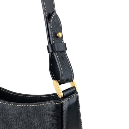 BURBERRY Logo Shoulder bag Hobobag Black Vintage xfbinh