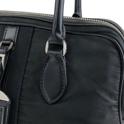 PRADA Tessuto Triangle Logo Small Boston bag Handbag Black Vintage vv4j5d