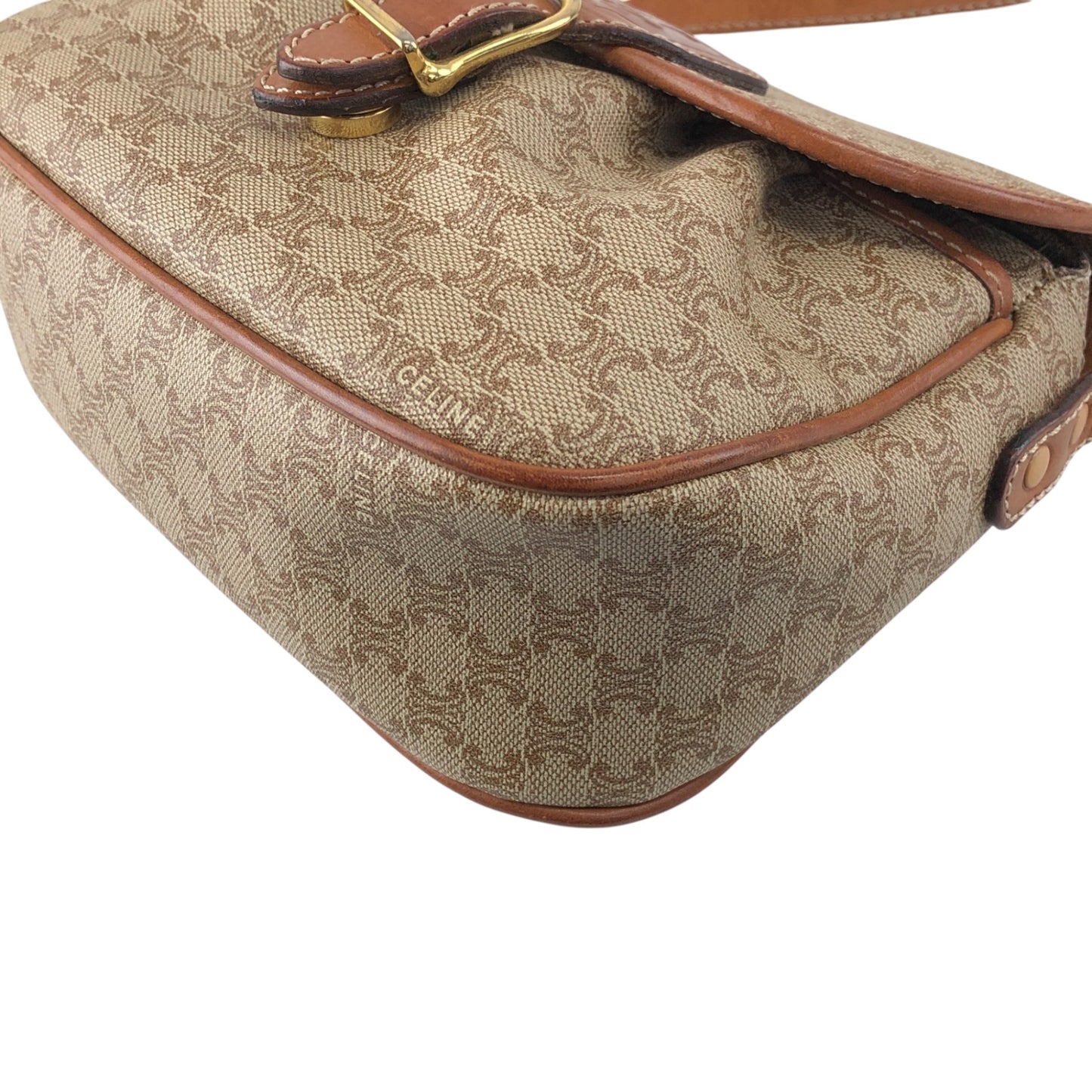 CELINE Macadam Triomphe Front Buckle Shoulder bag Beige Vintage xwff8x