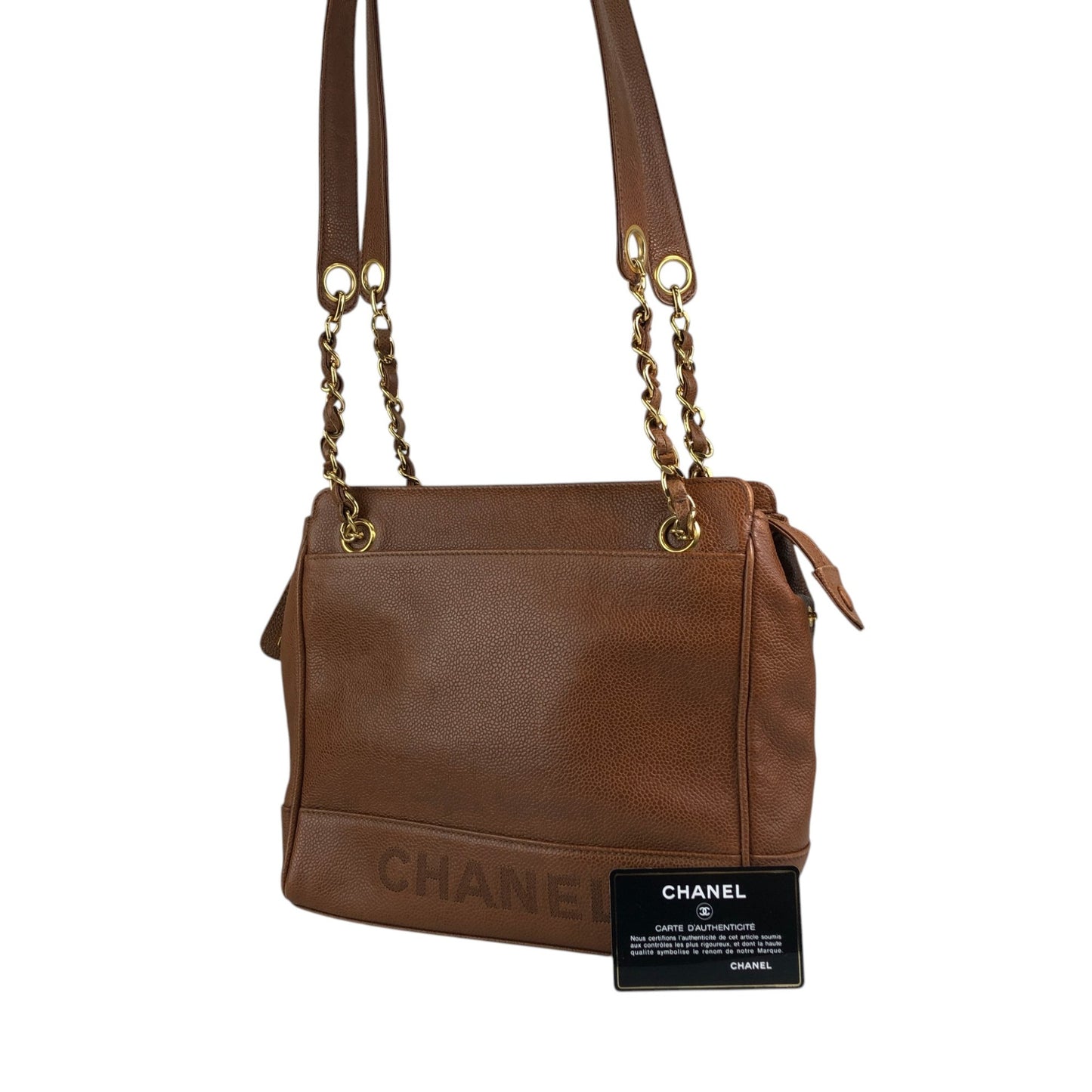CHANEL Logo Shoulder bag Brown Vintage xufczz