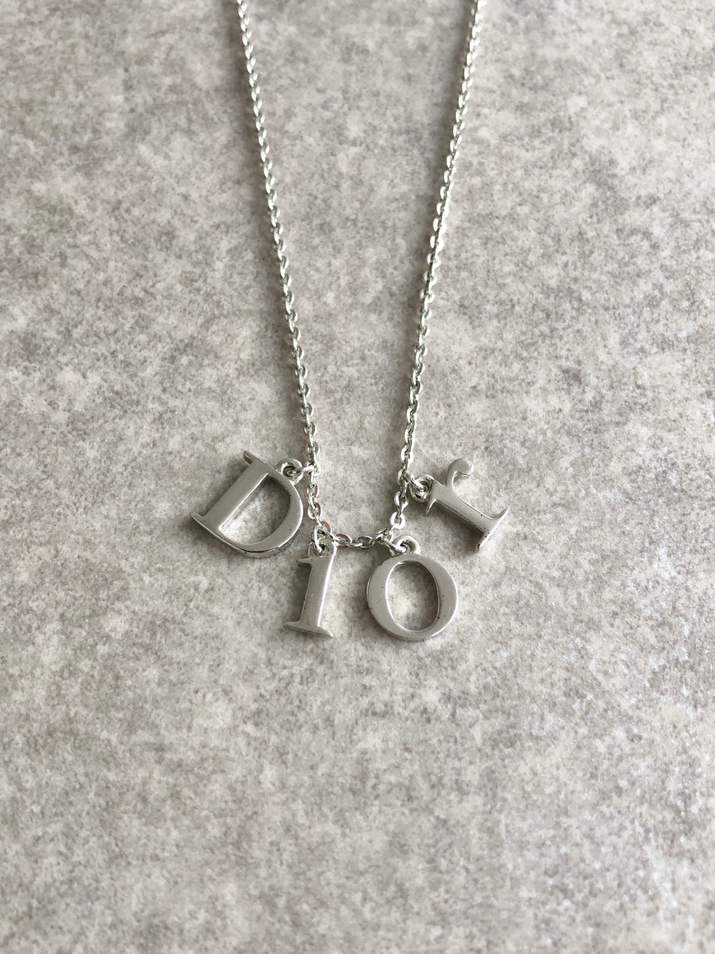 Christian Dior Logo Motif Necklace Silver Vintage 385zty