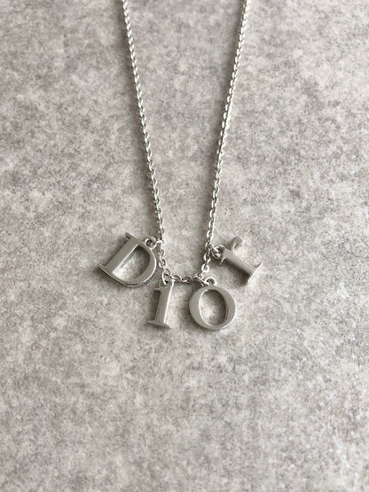 Christian Dior Logo Motif Necklace Silver Vintage 385zty
