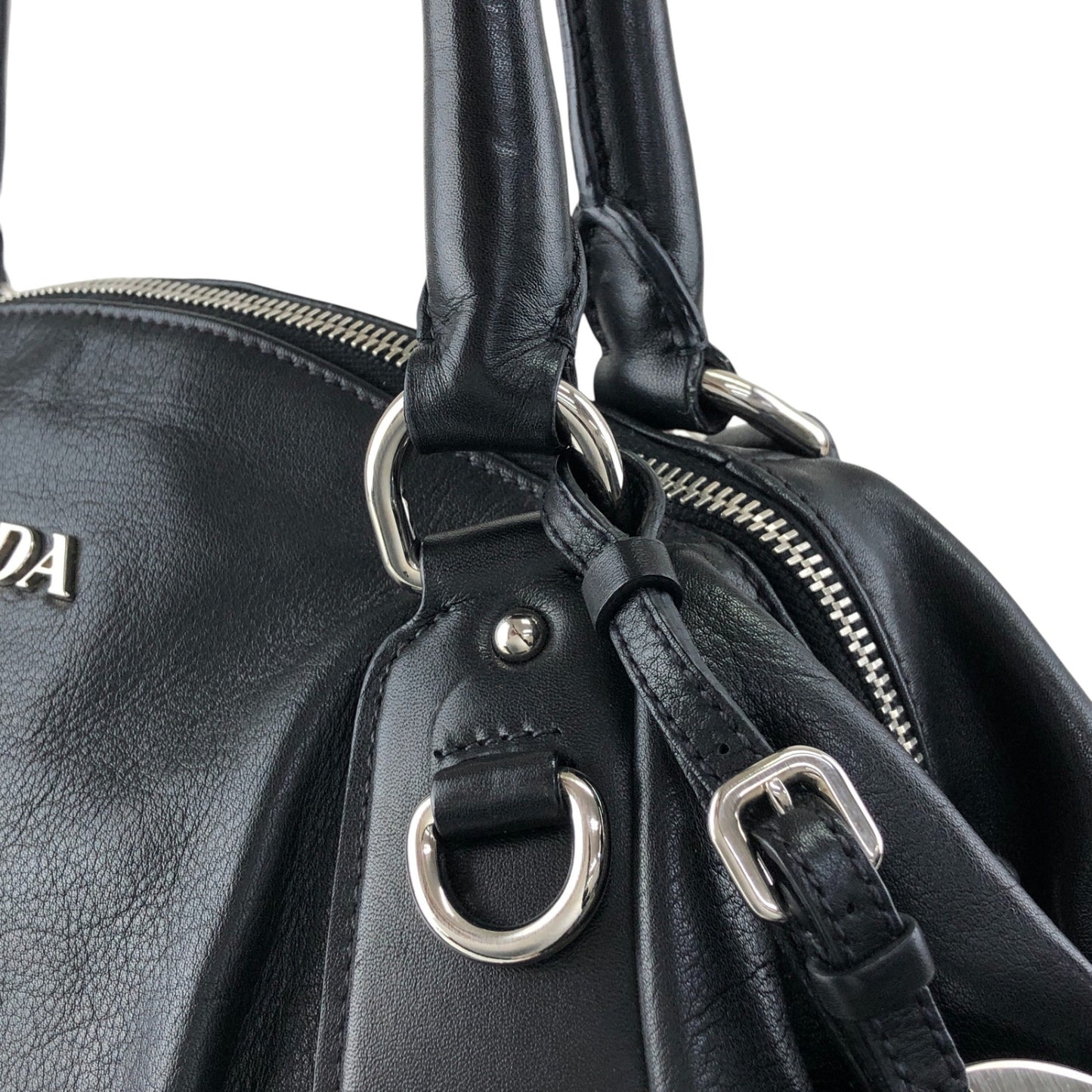 PRADA Logo Handbag Black Vintage w6ty5k