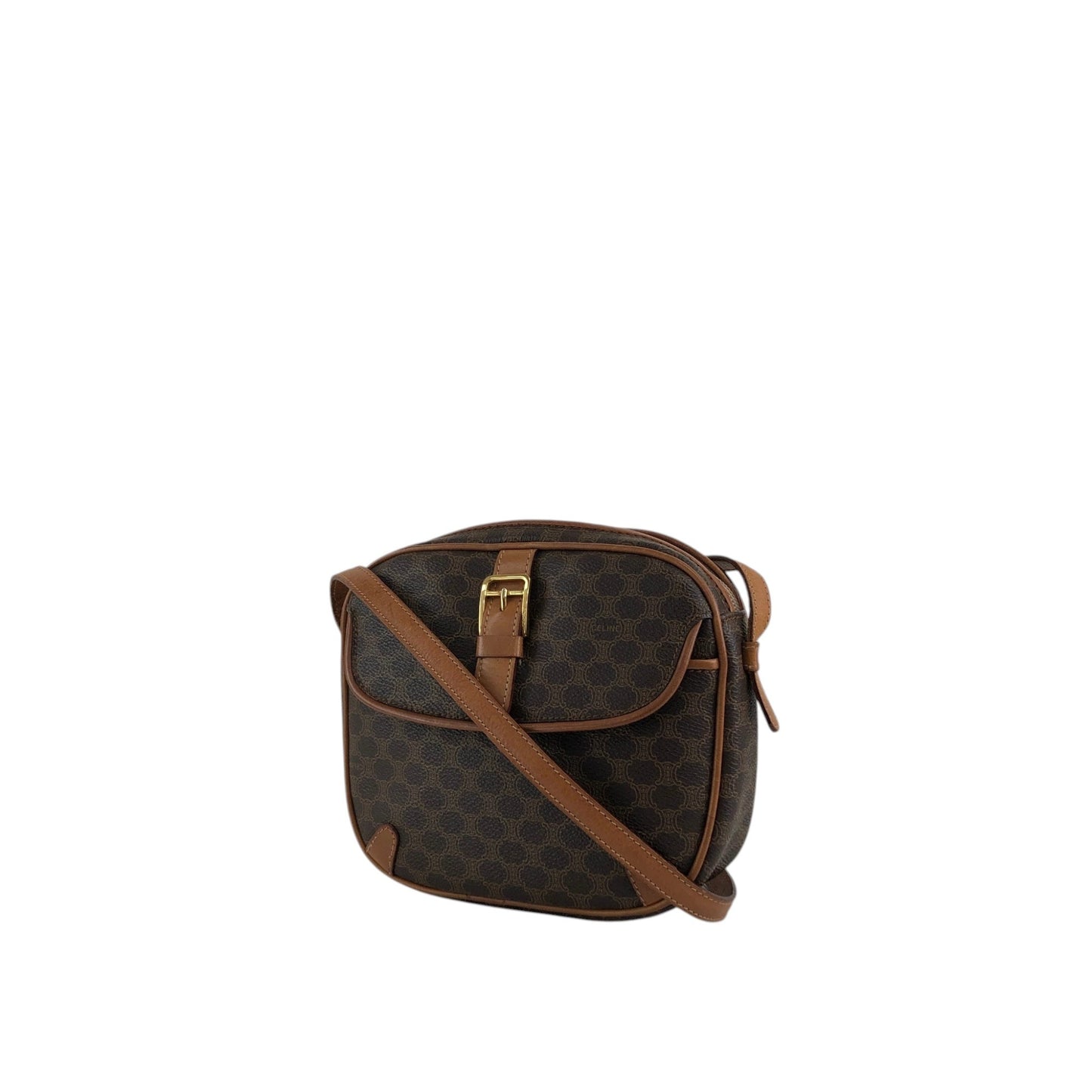 CELINE Macadam Front Buckle Shoulder bag Brown Vintage htiyru
