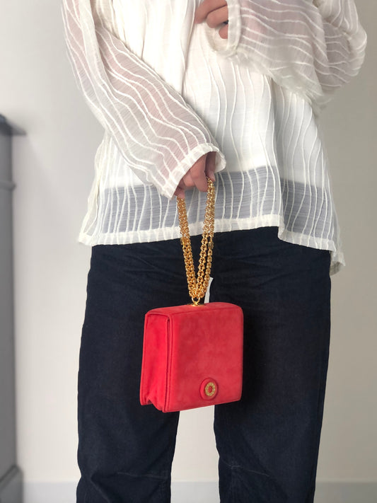 Tiffany & Co. Logo Small Chain Handbag Red Vintage gphne8