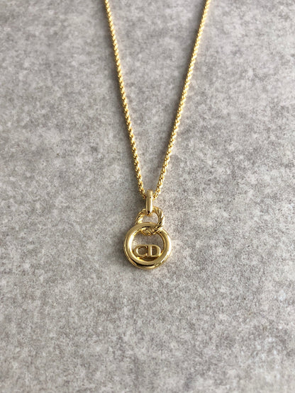 Christian Dior CD Logo Necklace Gold Vintage gsh6yh