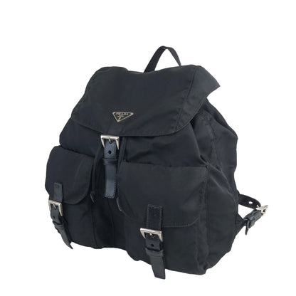 PRADA Triangle Logo Double Pocket Nylon Backpack Black Vintage b8jckr