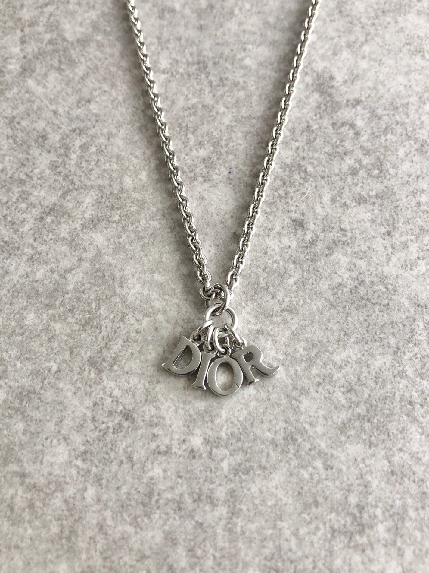 Christian Dior Logo Charm Necklace Silver Vintage wfizes