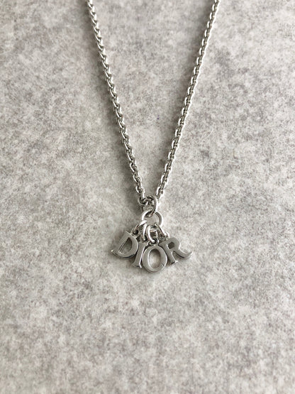Christian Dior Logo Charm Necklace Silver Vintage wfizes