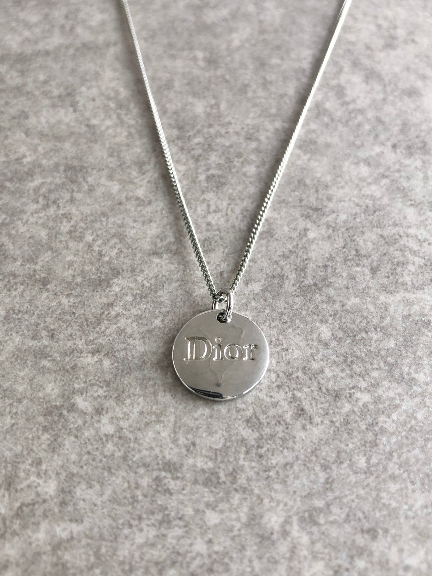 Christian Dior Logo Necklace Silver Vintage 4tsysf