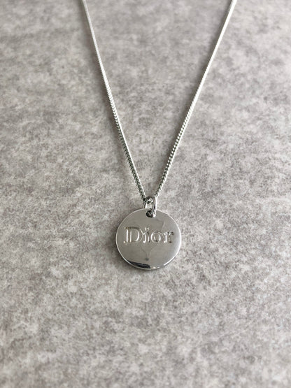 Christian Dior Logo Necklace Silver Vintage 4tsysf