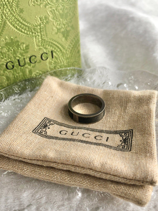 GUCCI Logo Ring Black SILVER925 Vintage zrcfxw