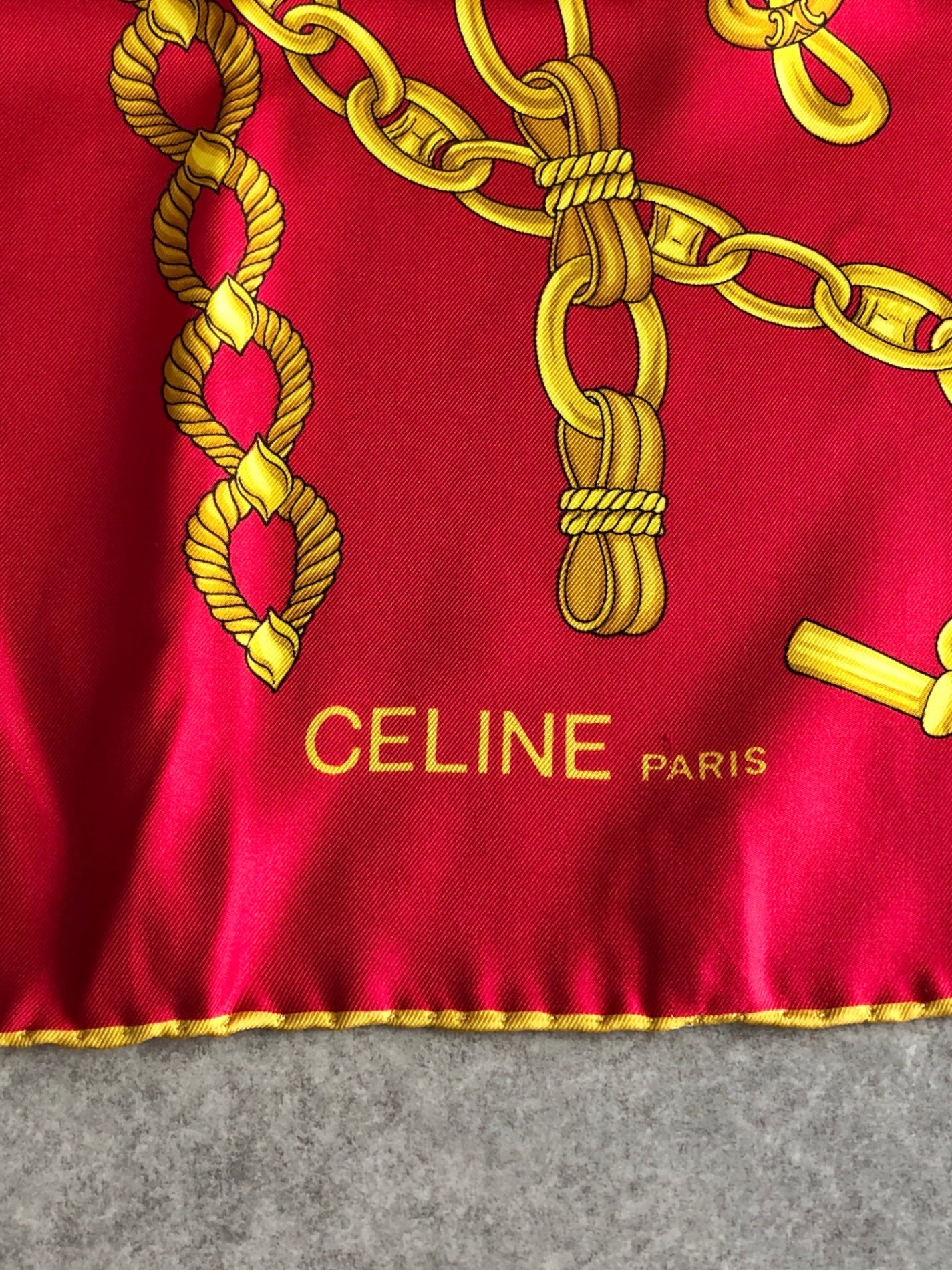 CELINE SILK Scarf Red Vintage mi4b8x