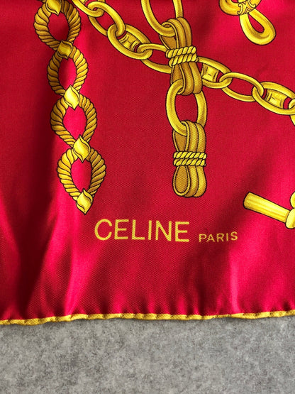 CELINE SILK Scarf Red Vintage mi4b8x
