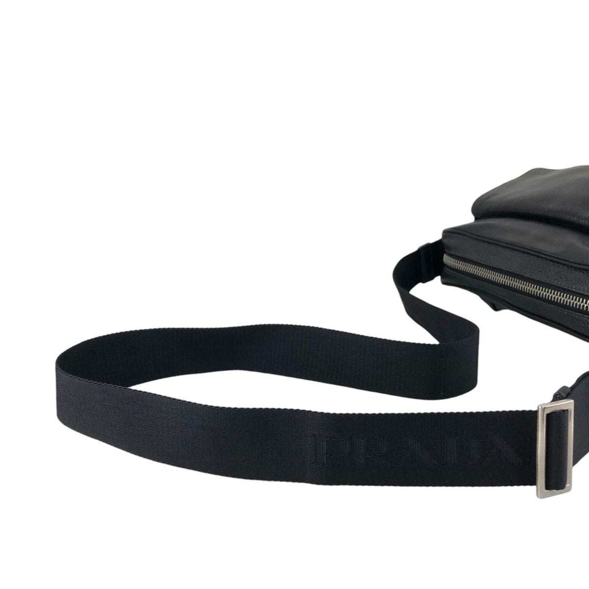 PRADA Triangle Logo Front Buckle Front Pocket Shoulder bag Black Vintage fg3jes