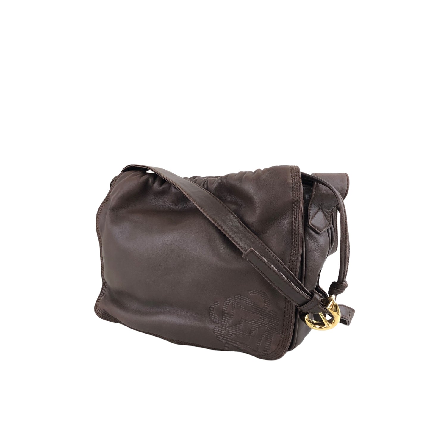 LOEWE Anagram Drawstring Shoulder bag Brown Vintage pykteg