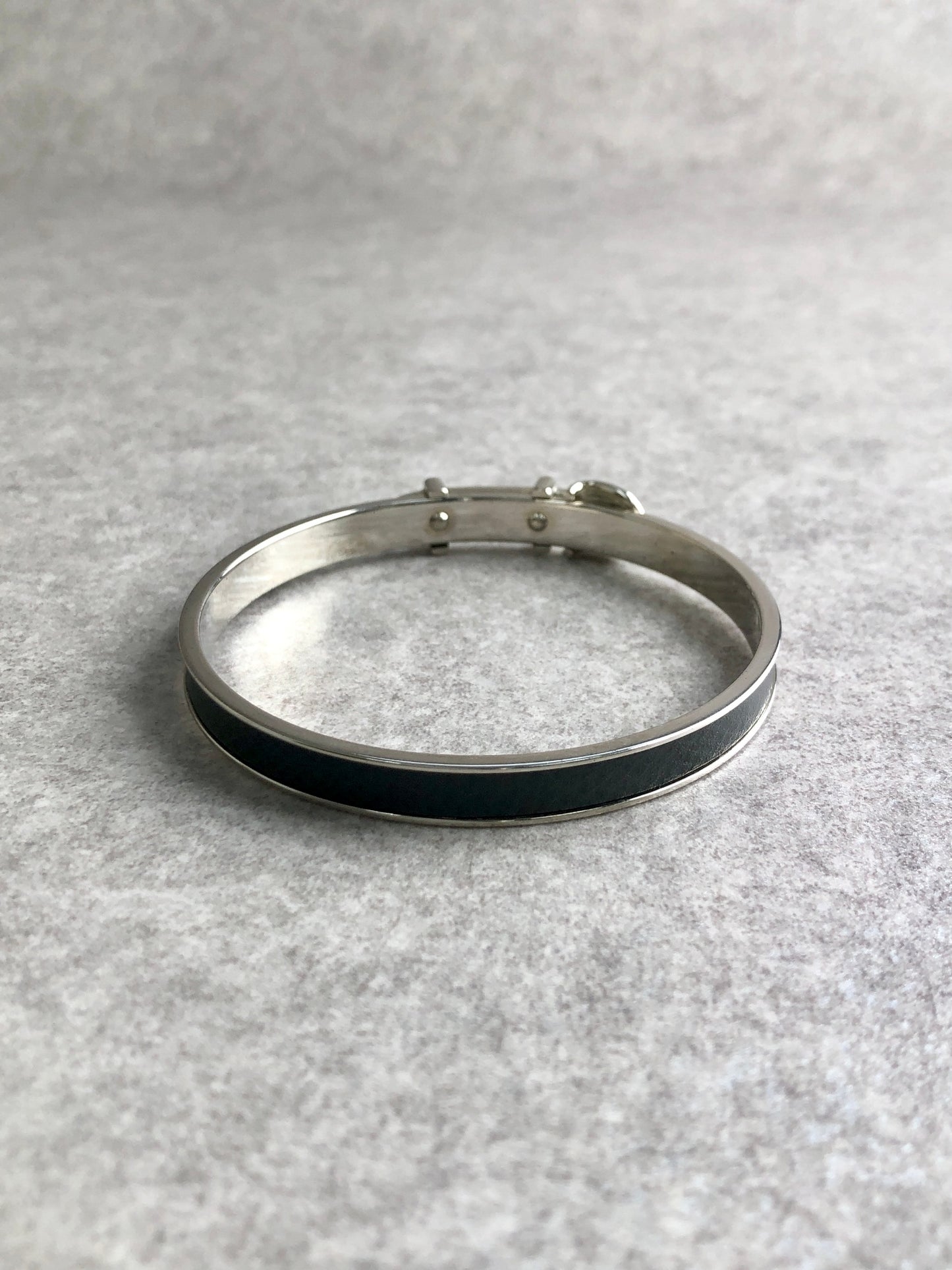 HERMES Belt Motif Bangle Black×Silver Vintage 3yap7t