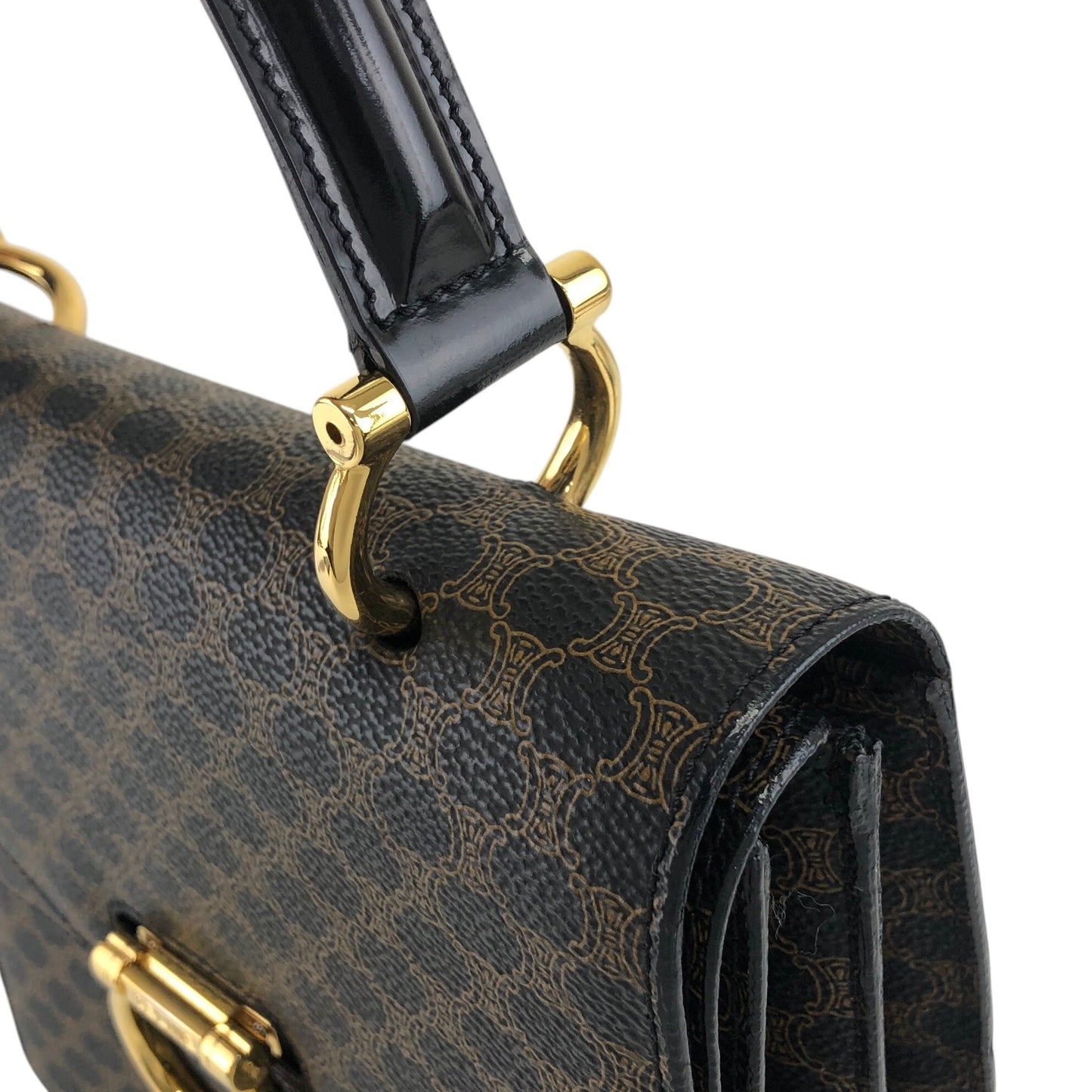 CELINE Macadam Horseshoe Double Flap Handbag Black Vintage eir5v4