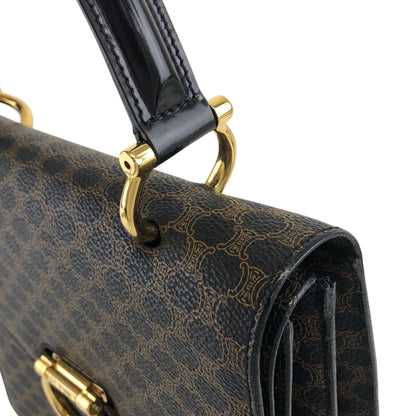 CELINE Macadam Horseshoe Double Flap Handbag Black Vintage eir5v4