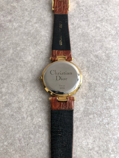 Christian Dior Watch Gold×Brown Vintage 3006 7ivzj6