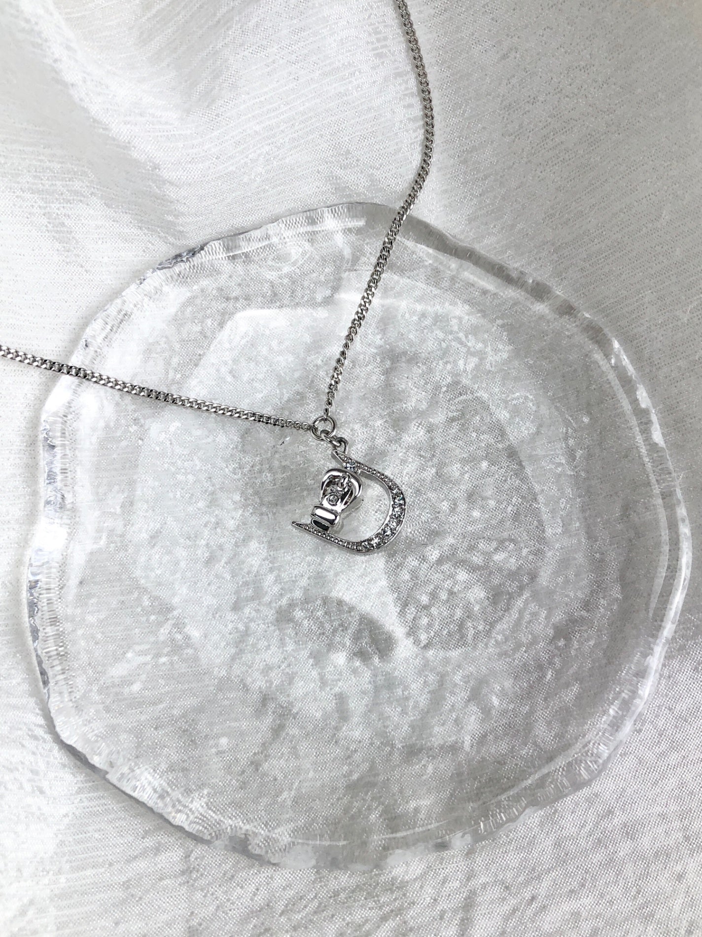 Christian Dior Logo Motif Necklace Silver Vintage bbvzf2