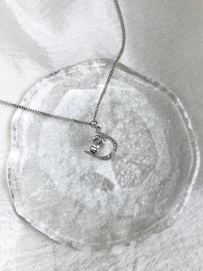 Christian Dior Logo Motif Necklace Silver Vintage bbvzf2
