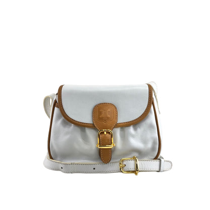 CELINE Blason Front Buckle Shoulder bag White Vintage hzne27