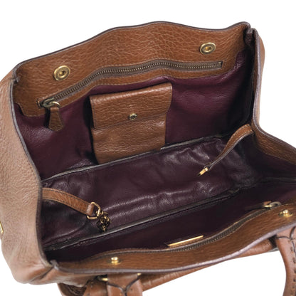 PRADA Triangle Logo Front Buckle Handbag Boston bag Brown Vintage v46bhc
