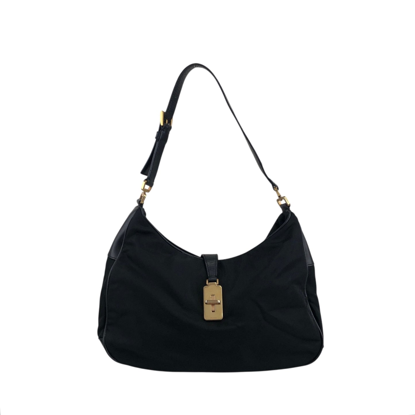 PRADA Tessuto Triangle Logo Turn Lock Shoulder bag Black Vintage 5mvw3a