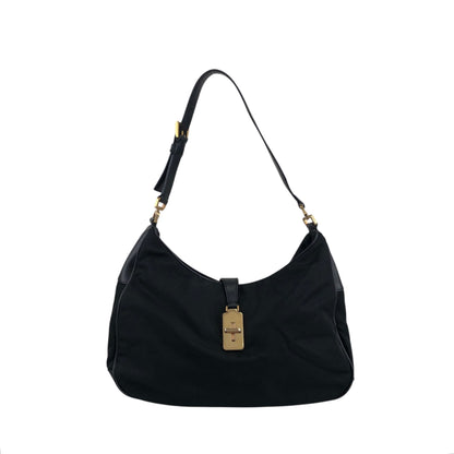PRADA Tessuto Triangle Logo Turn Lock Shoulder bag Black Vintage 5mvw3a