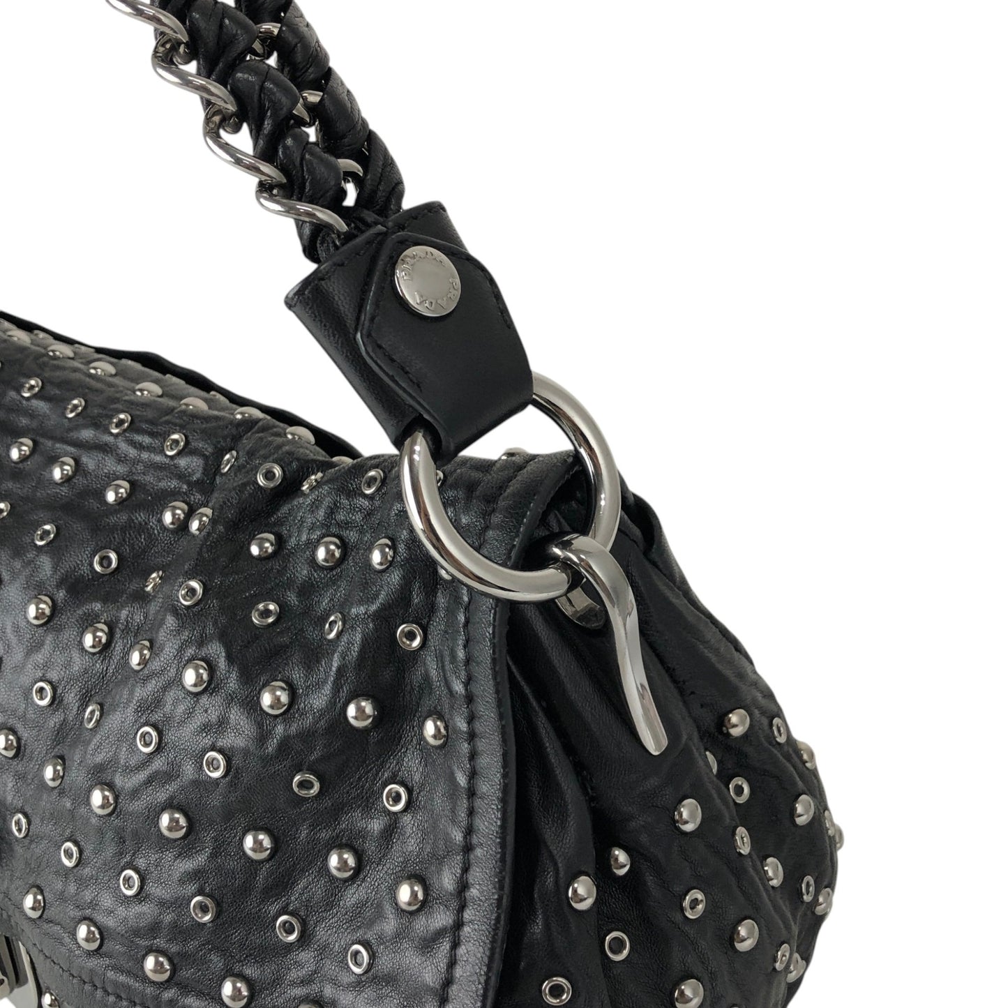 PRADA Studs Pushlock Shoulder bag Black Vintage mh4vuk