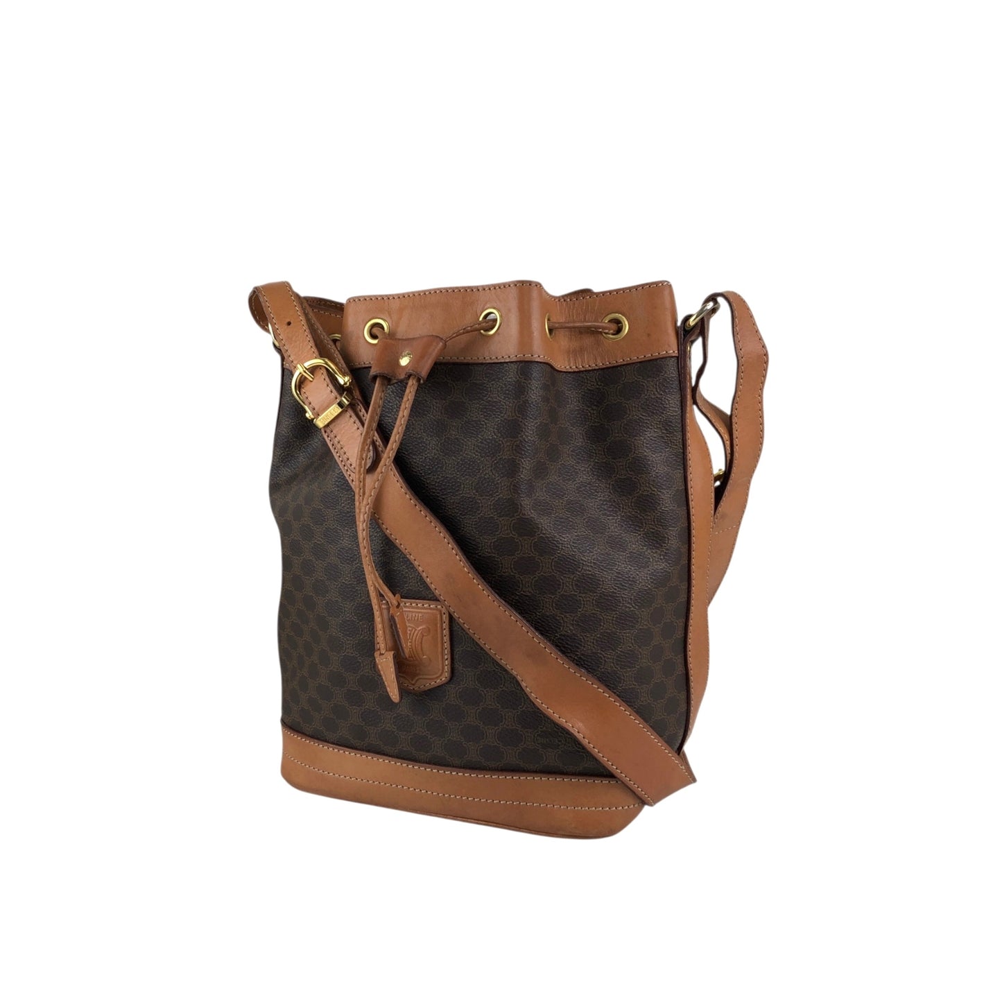 CELINE Macadam Blason Drawstring Shoulder bag Brown Vintage 7ce2it