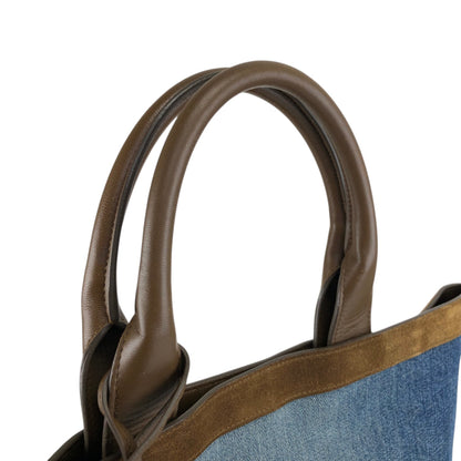 Yves Saint Laurent YSL Logo Totebag Indigo×Brown Vintage tgpnxk